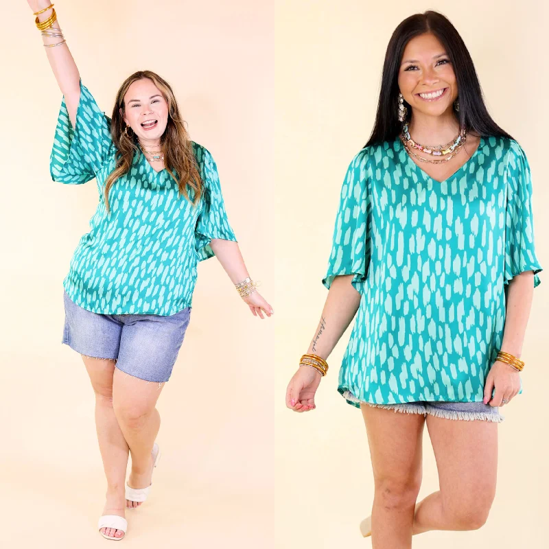 Women's Comfy Attire For Lounging Giving You More Satin Dotted Print V Neck Blouse in Teal Mix