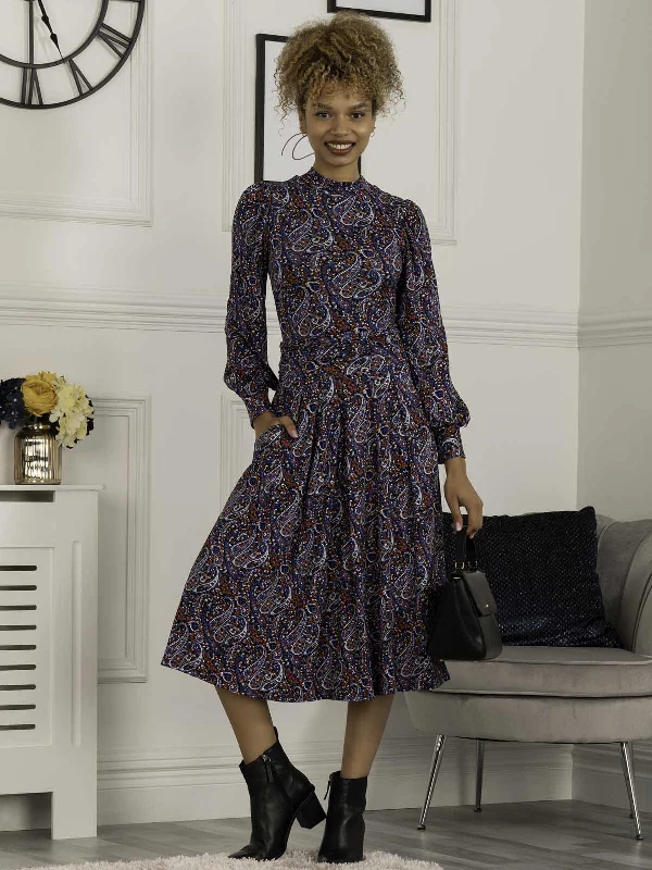 Women's Casual Garments Judith Polo Neck Midi Dress, Blue Multi