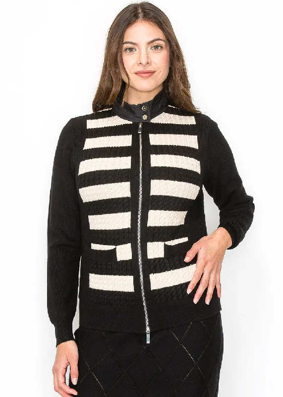 Women's Vacation Clothes Black Striped Front Cardigan