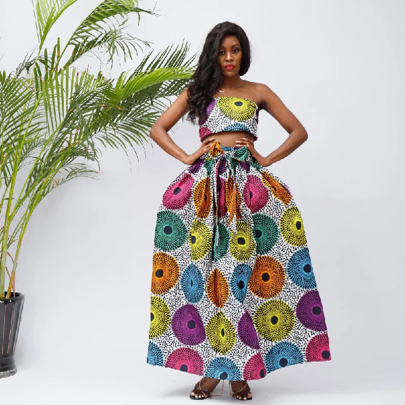 Women's Comfortable Apparel New Arrive Fashion Ankara Pattern Top and skirt 2piece set African clothing for women long skirt