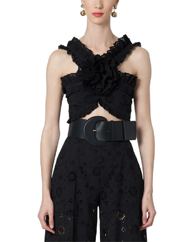 Elegant Women's Attire Carolina Herrera Twisted Ruffle Halter Neck Cropped Top