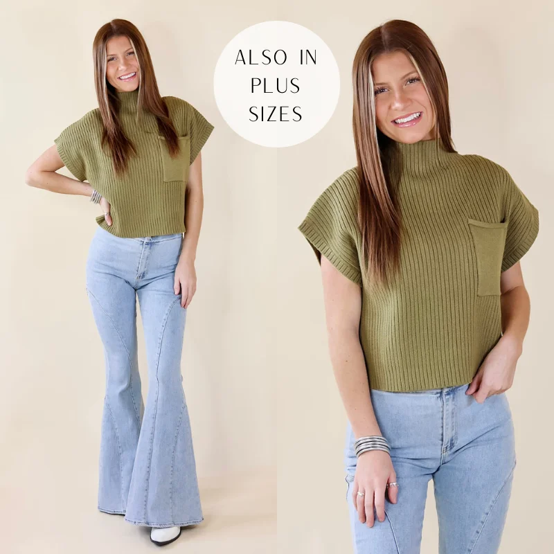 Modern Women's Clothes City Sights Cap Sleeve Sweater Top in Olive Green