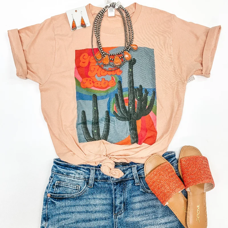 Women's Luxury Garments Golden Hour Babe Short Sleeve Saguaro Graphic Tee in Peach Pink