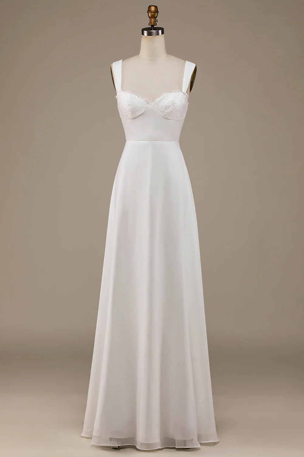 Women's Casual Apparel Ivory Scoop Neck Boho Wedding Dress with Lace