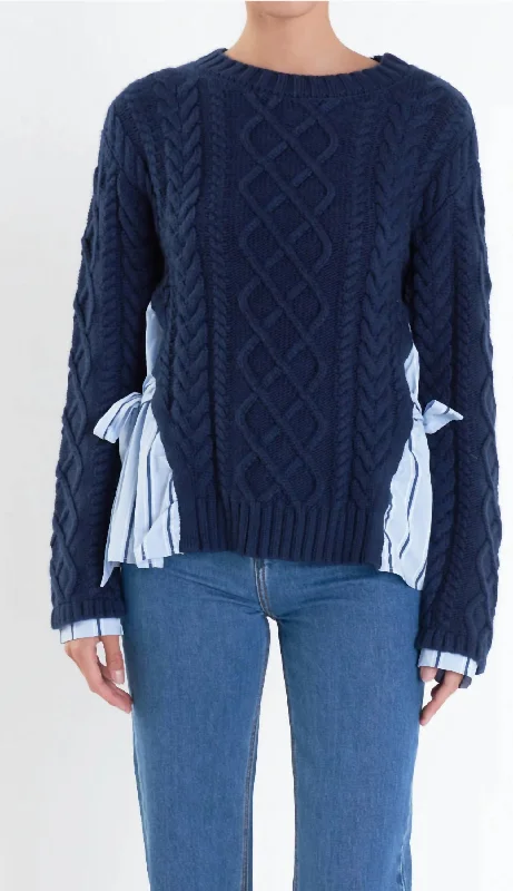 Comfortable Outfit For Women Mixed Media Sweater In Navy