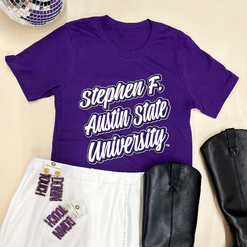 Elegant Clothing For Women Lumberjack Game Day | Stephen F. Austin State University Short Sleeve Graphic Tee in Purple