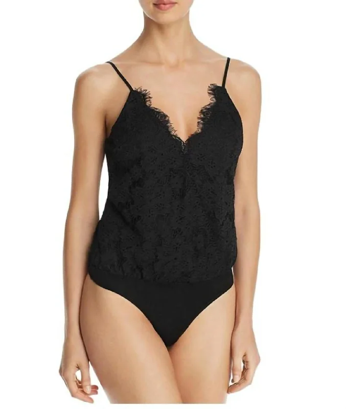 Women's Trendy Casual Clothes Lizzie Crossover Lace V Neck Sleeveless Bodysuit In Black