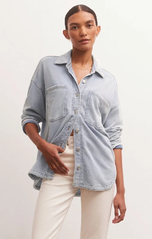 Vintage Clothing For Women Z-Supply All Day Knit Denim Jacket - Washed Indigo