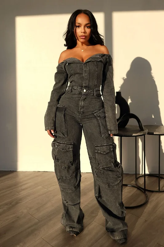 Sustainable Women's Apparel Ultimate Denim Off Shoulder Jumpsuit