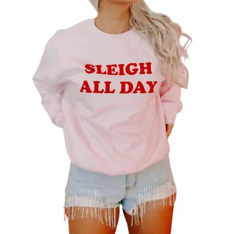 Stylish Women's Attire Sleigh All Day Christmas Sweatshirt In Pink