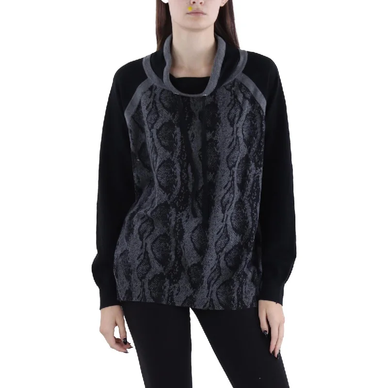 Elegant Clothing For Women Womens Snake Print Pullover Funnel-Neck Sweater