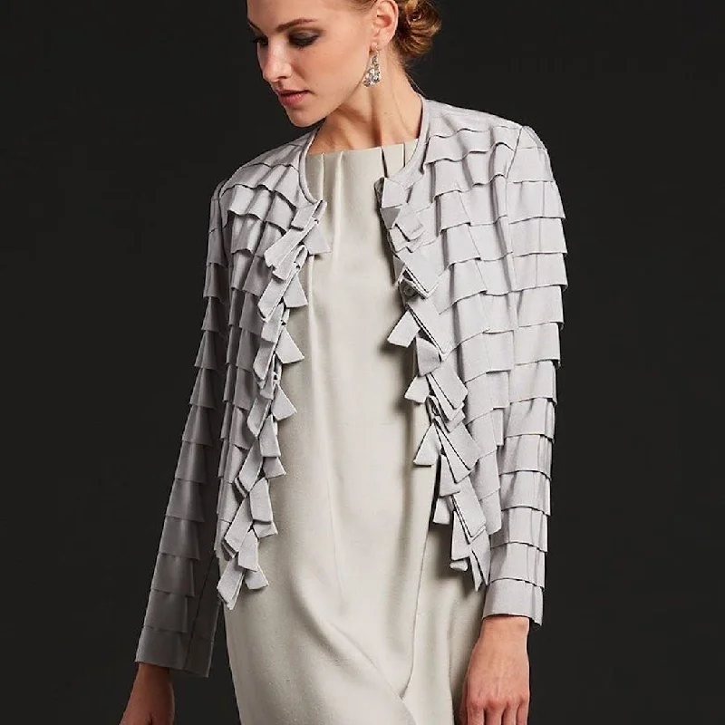 Women's High-Fashion Attire Grosgrain Ribbon Jacket, Silver