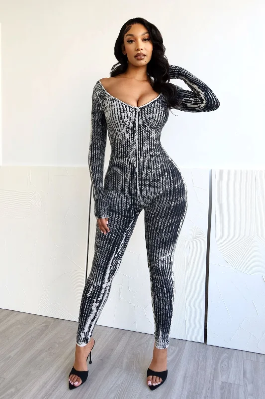 Women's Night-Out Outfit Skim Milk Ribbed Wide Neck Jumpsuit