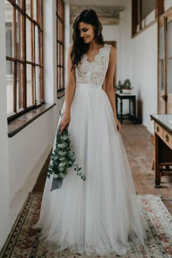 Women's Work Outfit Wedding Dresses Hot Sale V Neck Lace Open Back Beautiful