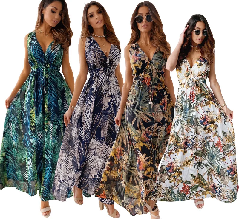 Women's Versatile Apparel Coldker Sexy Deep V Neck Print Boho Sleeveless Backless Maxi Dress 2021 Summer Casual Tank Vintage Long Dresses For Women Dress