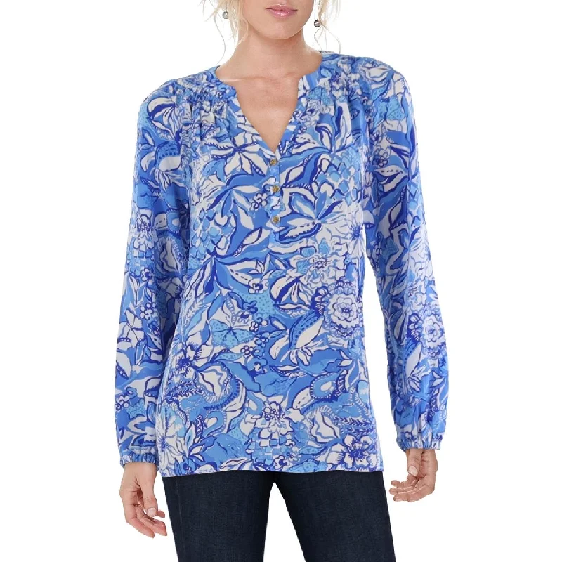 Women's Resort Attire Womens Silk Floral Print Blouse