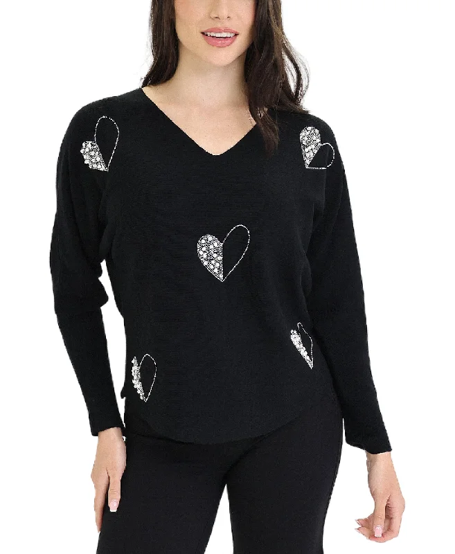 Women's Outdoor Activity Garments Sweater w/ Pearl & Crystal Hearts