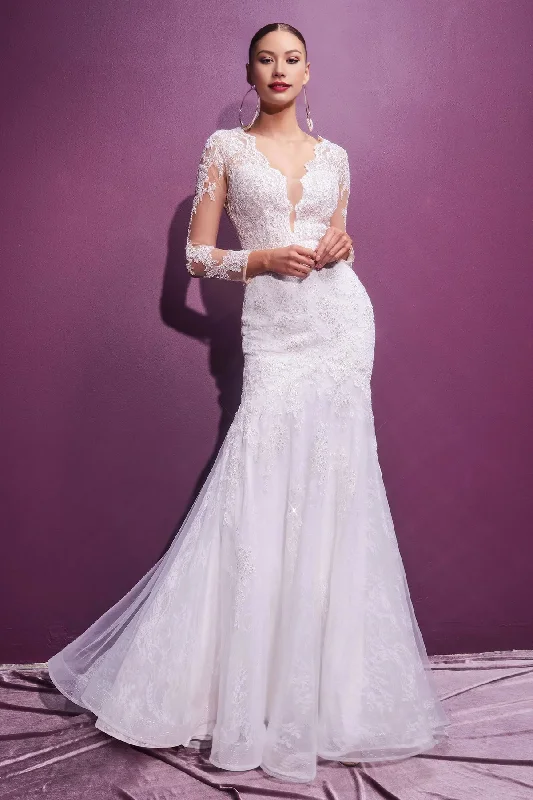 Affordable Women's Clothing Elegant Lace Long Sleeve Wedding Dress Sequins Long Sleeves V-Neck Gown