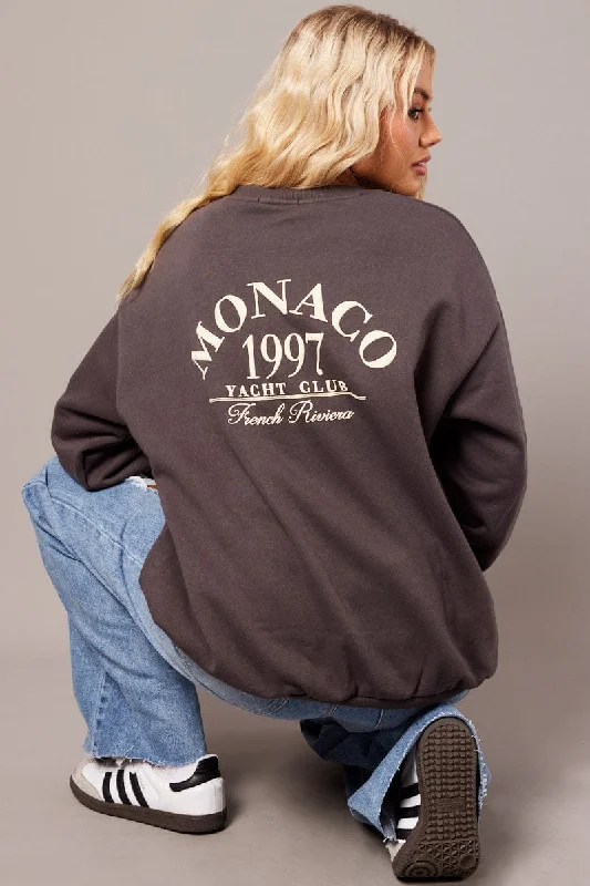 Women's Occasion Wear Apparel Grey Graphic Sweater Long Sleeve