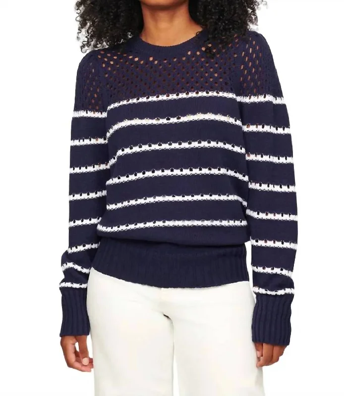 Timeless Women's Clothing Skylar Multi Stripe Crew Sweater In Midnight