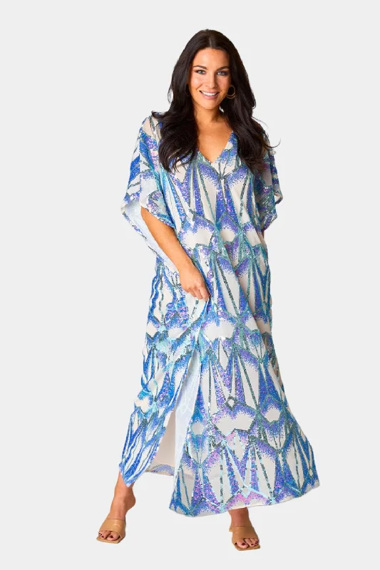 Women's Comfy Attire For Lounging Atlas Sequin Caftan Maxi Dress - Queen of The Sea