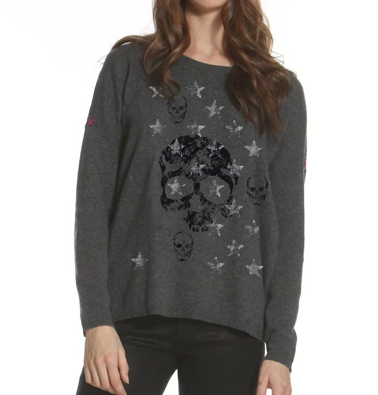Women's Stylish Professional Apparel Faded Skull Crew Tee In Charcoal