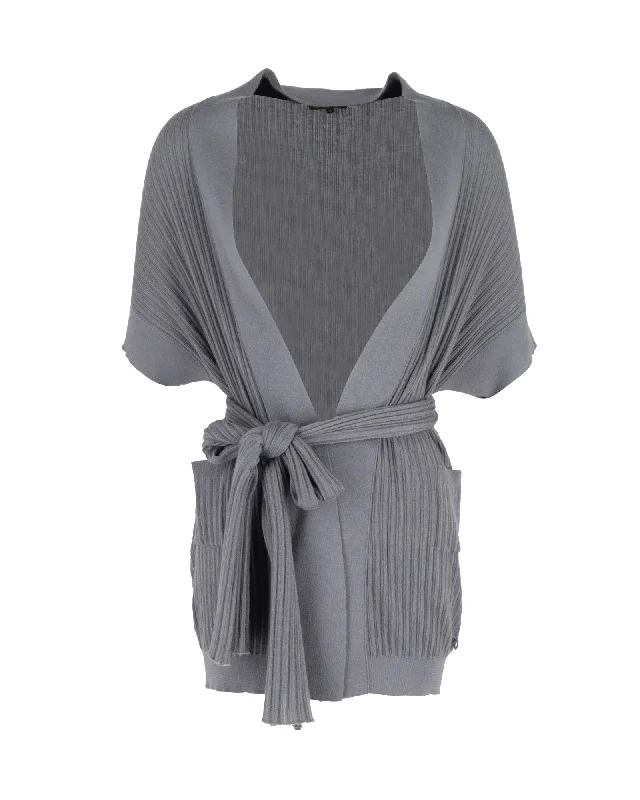 Women's Plus-Size Outfit Loro Piana Belted Cardigan in Grey Cashmere