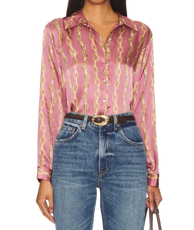 Women's Tops And Clothing Tyler Long Sleeve Blouse In Mauve Rose Metallic Chain