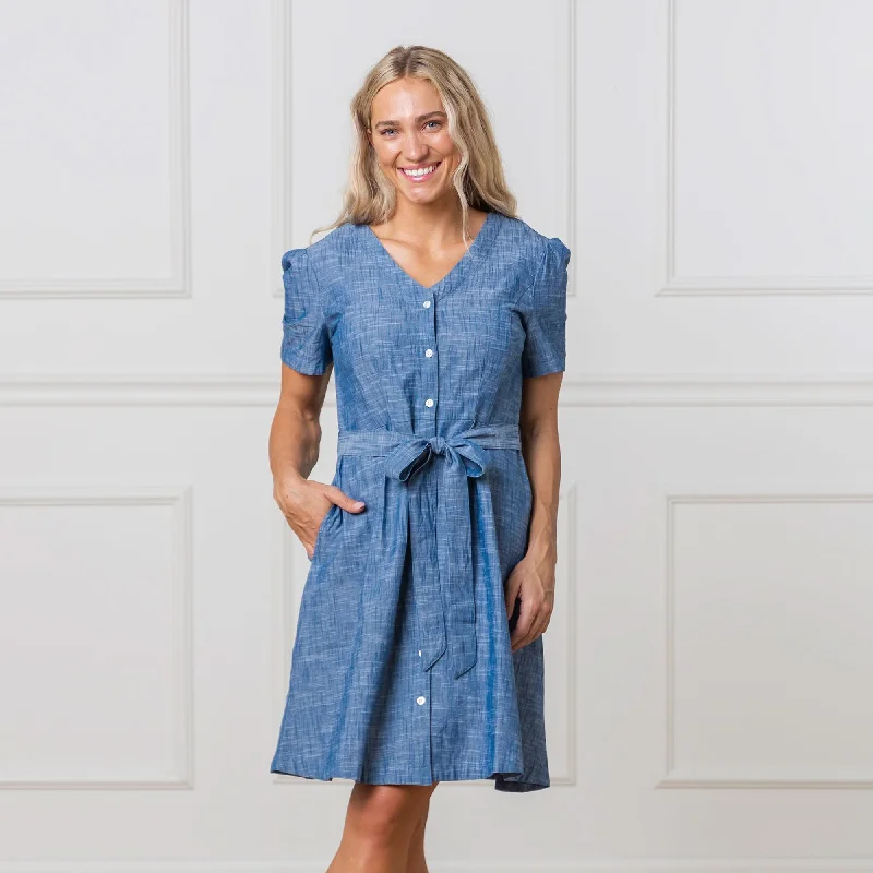 Comfortable Lounge Clothing Organic Button Front Chambray Dress