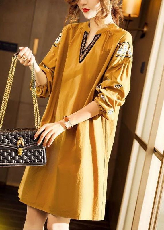 Women's Comfy Loungewear Outfit Yellow V Neck fashion Cotton Dresses Spring