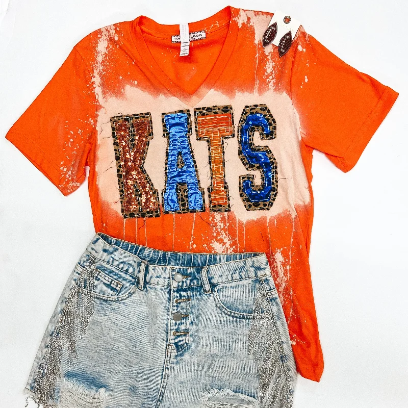 Women's Fashionable Clothing Sets Bearkat Game Day | Kats Mix Print Patch Tee with Bleach Distressing in Orange