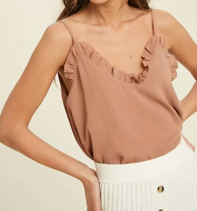 Women's Evening Attire Ruffle Detail Cami Top In Dusty Ginger