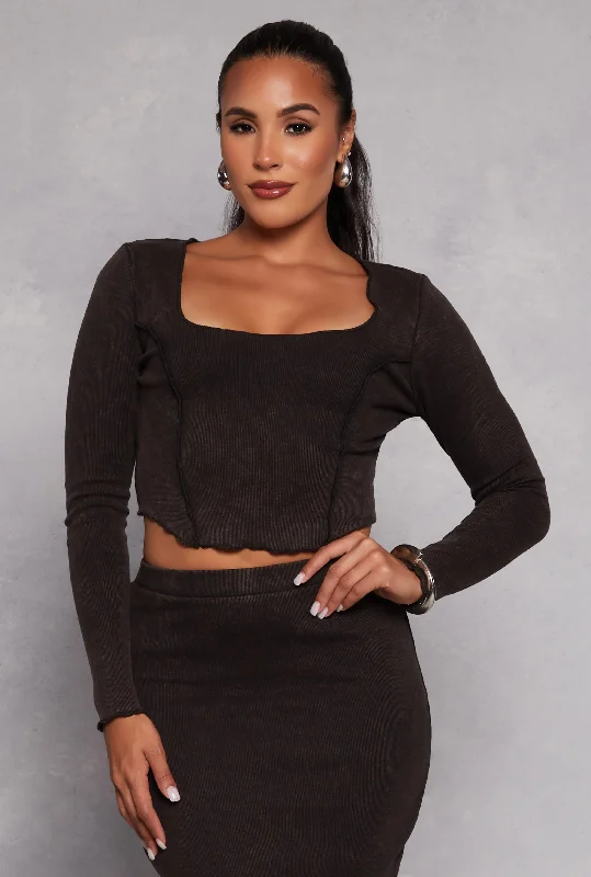 Stylish Women's Clothing Madden Girl Rib Knit Lettuce Edge Crop Top