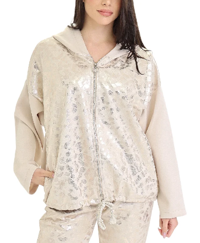 Women's Sports Apparel Leopard Metallic Zip Hoodie
