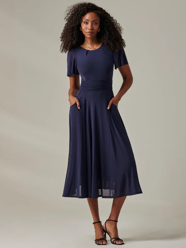 Comfortable Women's Apparel Ayla Plain Mesh Maxi Dress, Navy