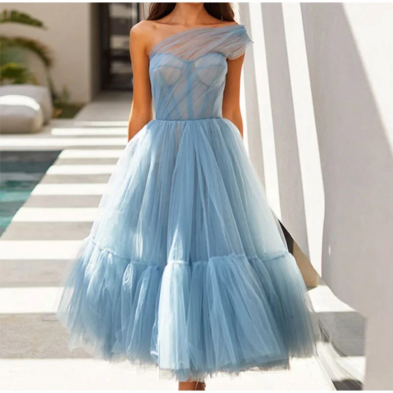 Women's High-Fashion Apparel FashionSierra - One Shoulder Tulle Mesh Evening Party A-Line Tutu Dress