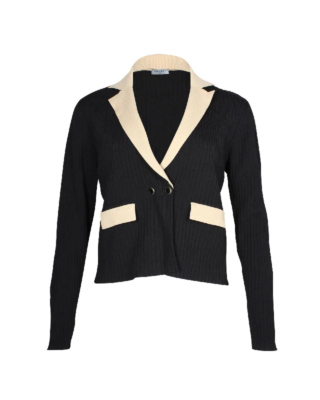 Formal Garments For Women Sandro Paris Knitted Contrasting Cropped Cardigan in Beige and Black Viscose