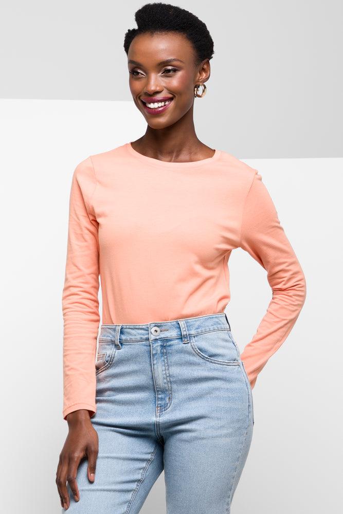 Charming Everyday Clothing For Women Long Sleeve Crew Neck T-Shirt Orange