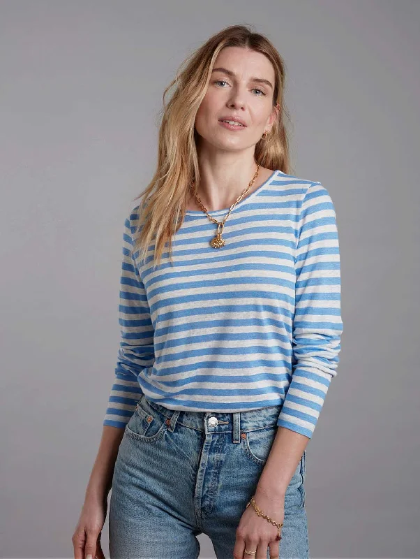 Women's Clothes For Work Long Sleeve Striped Linen T-shirt | Multiple Colours