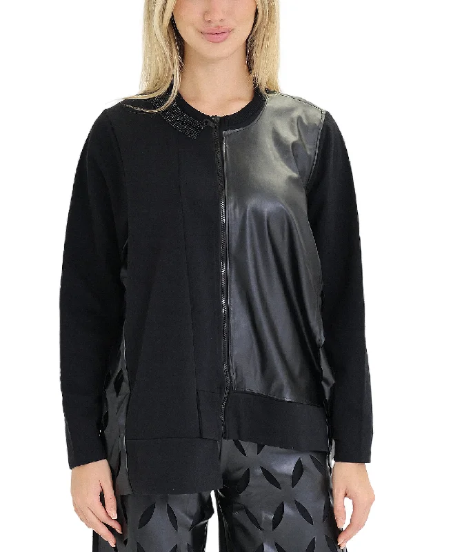 Women's High-Fashion Garments Faux Leather Jacket w/ Cut-Outs