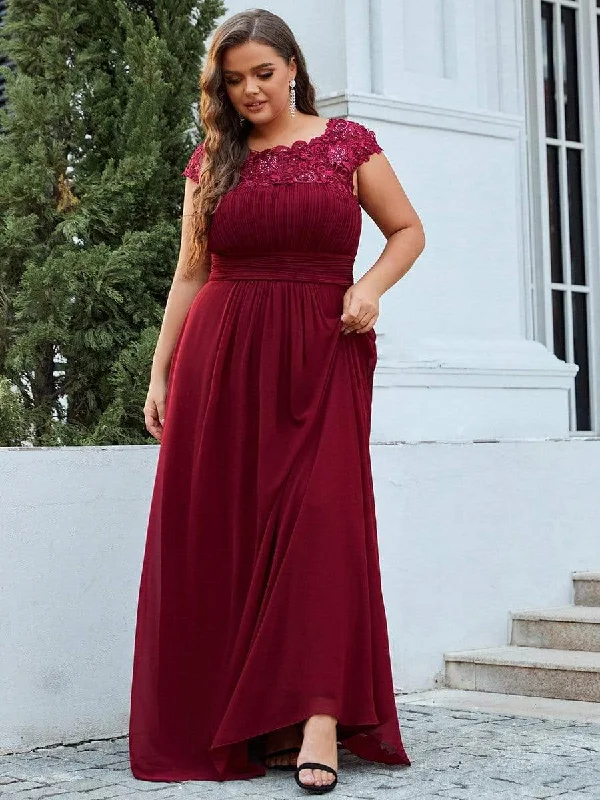 Women's Elegant Clothes Plus Size Elegant Maxi Long Lace Cap Sleeve Bridesmaid Dress