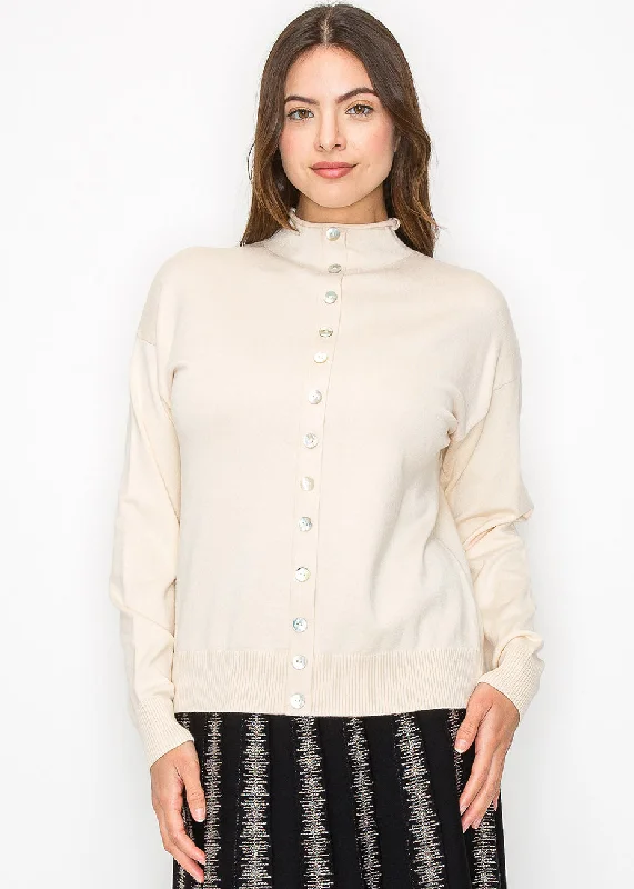 Women's Casual Wear Clothes Soft Cream Sweater with Button Accents