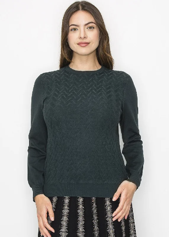 Formal Garments For Women Hunter Green Chevron Knit Sweater