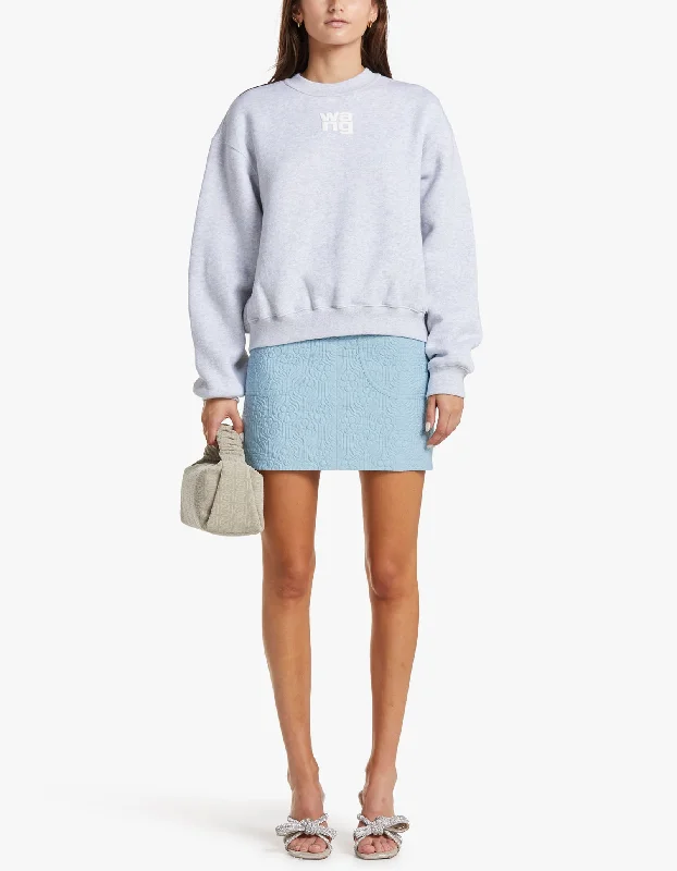 Vintage-Inspired Garments Essential Terry Crew Sweatshirt W/ Puff Paint Logo - Light Heather Grey