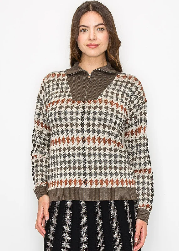 Women's Clothes For Outdoor Events Autumn Houndstooth Knit Sweater