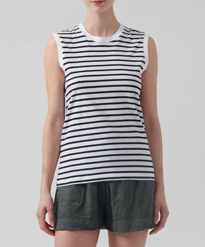 Modern Women's Attire Classic Jersey Sleeveless Boy Tee - Black/ White Stripe