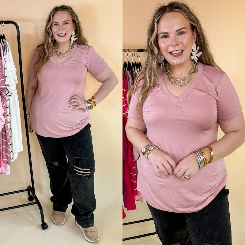 Plus-Size Women's Garments It's That Simple Solid V Neck Tee in Mauve