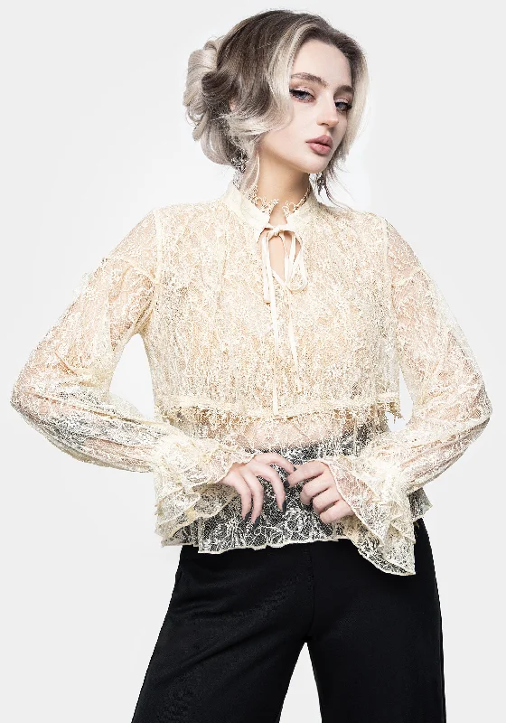 Women's Evening Wear Outfit Wither Floral Lace Blouse Top