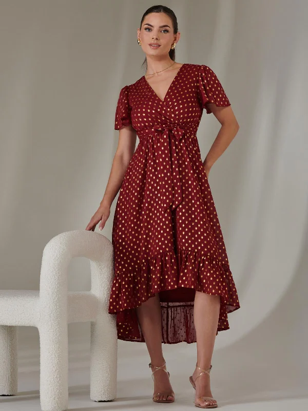 Women's Vintage Clothes Petite Short Sleeve Midaxi Dress, Burgundy