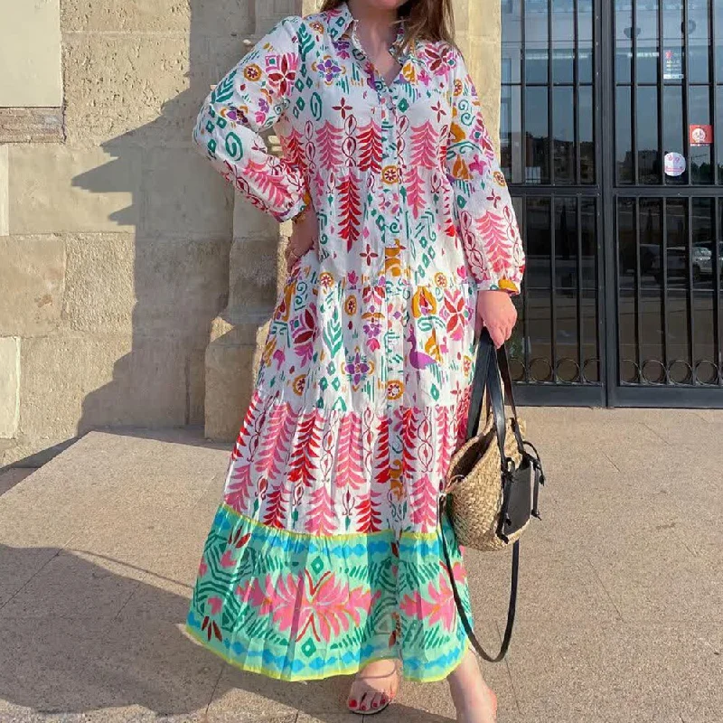 Sustainable Women's Clothes FashionSierra - Patchwork Floral Print Lapel Midi Dress Female Chic Wrist Sleeve Slim Dresses Sustainable Women's Clothes FashionSierra - Patchwork Floral Print Lapel Midi Dress Female Chic Wrist Sleeve Slim Dresses